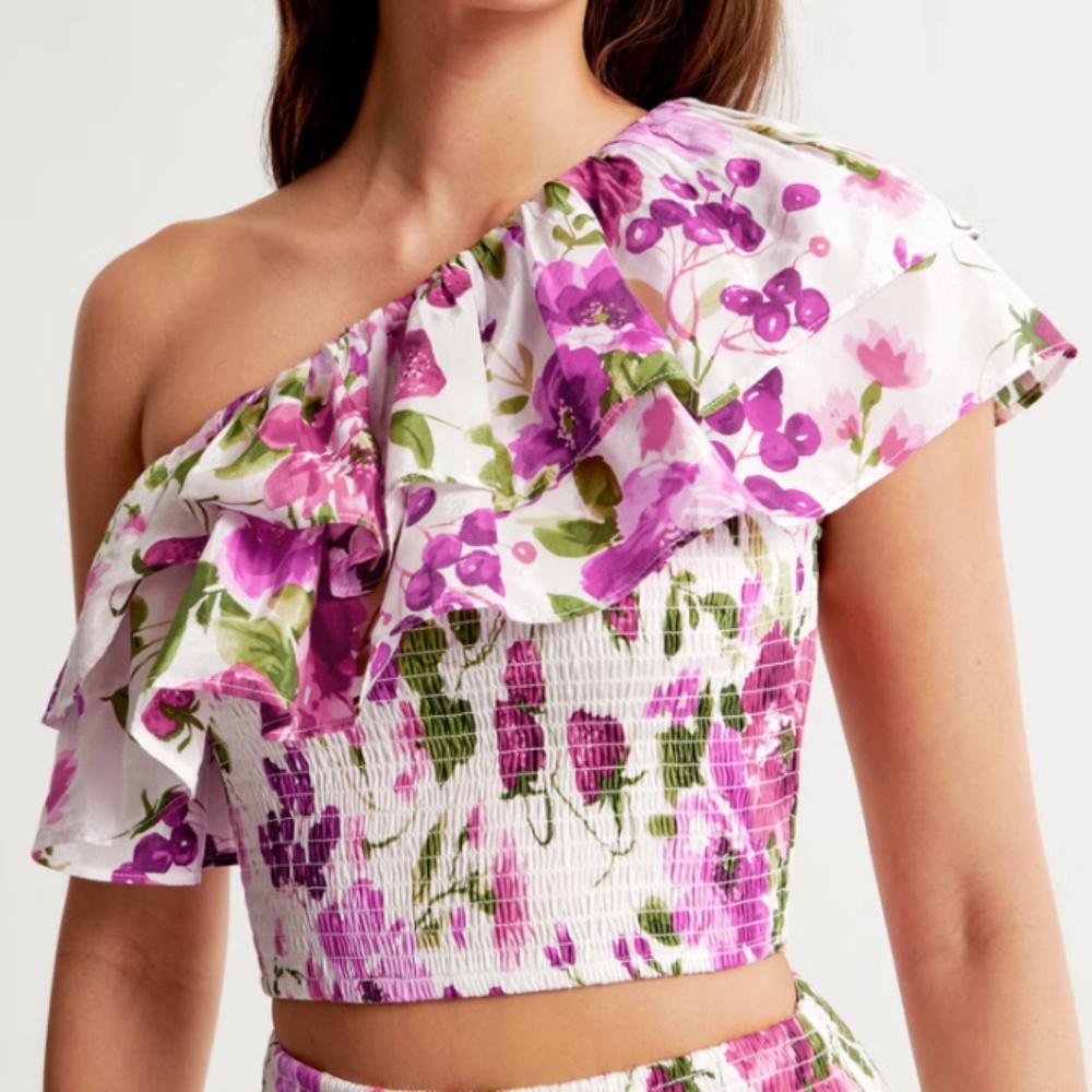 Asymmetrical One-Shoulder Ruffle Set Top - Picture 2 of 3